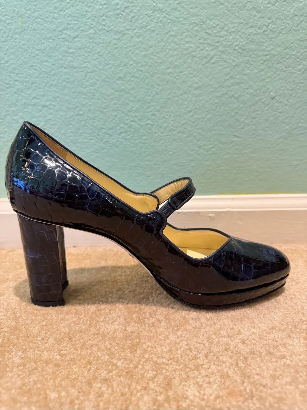 Sarah Flint Perfect Mary Jane Platform 85 Navy Patent Croc Embossed EU 42.5